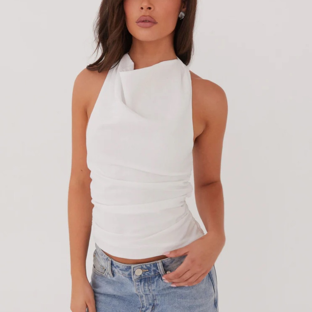 Peppermayo White Draped Halter Neck Tank